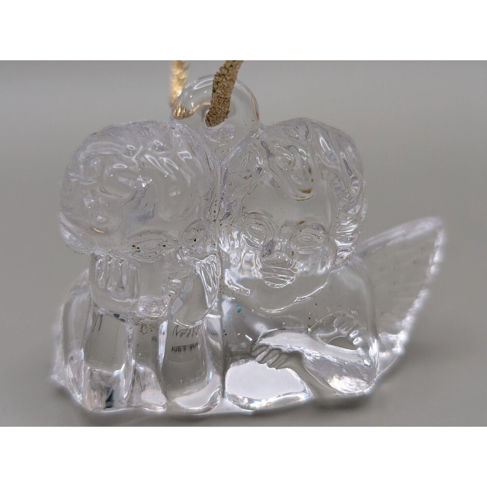 Vtg Mikasa Crystal Heavenly Double Angel Christmas Tree Ornament Holiday
